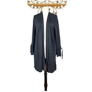 LOFT bell sleeve tie cuff open front cardigan gray sz M